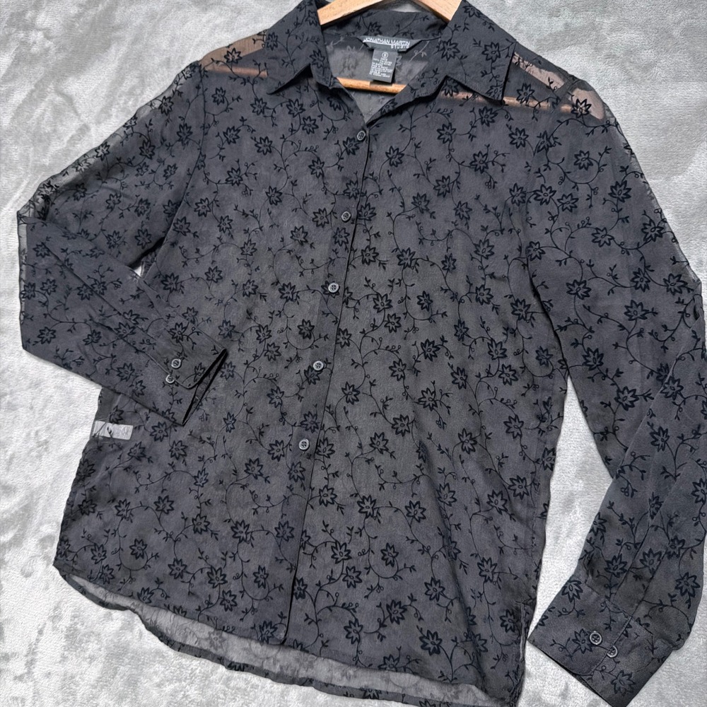 Vintage Y2k Sheer Button Up Top Womens S Velvet Burnout Whimsygoth Dark Academia